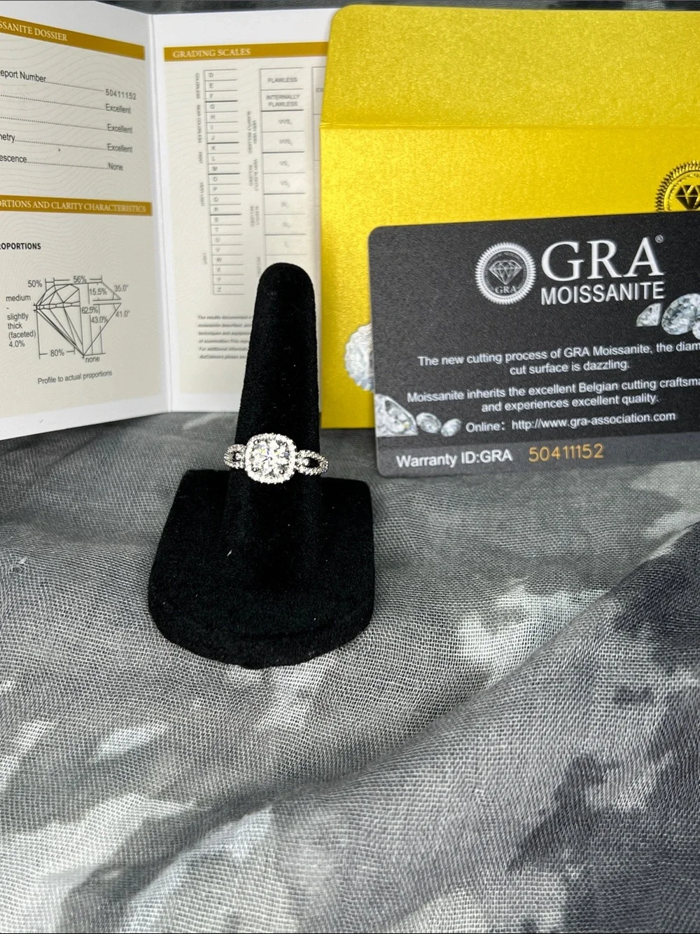GRA Moissanite Halo Engagement Ring in White (Silver Tone)